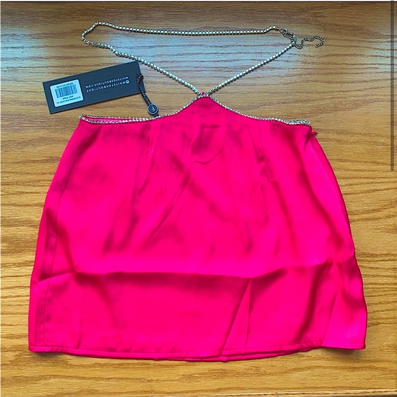 • White Fox Hot Pink Crystal Chain Mini Skirt • - Picture 3 of 3